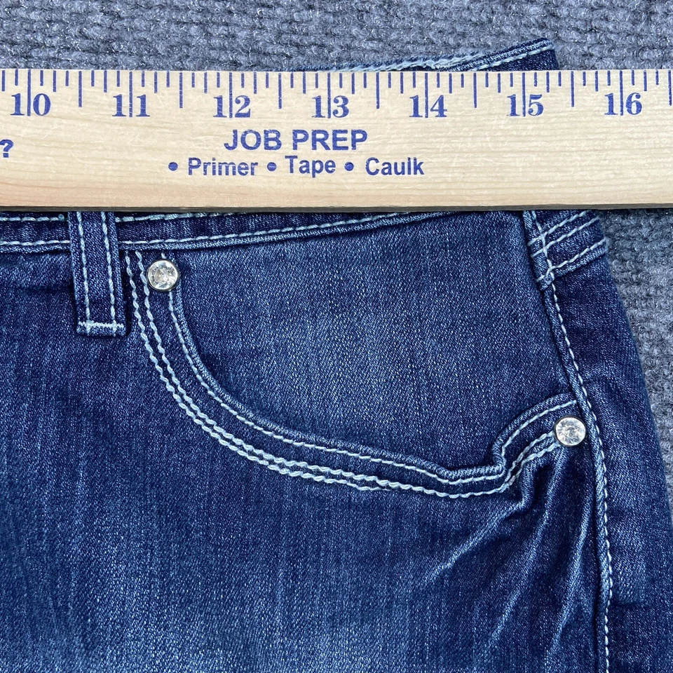 Earl Jean Denim Shorts Womens Size 10 Thick Stitch Rhinestones Cuffed Pockets  - Image 4 of 4