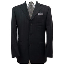 Hickey Freeman Loro Piana Italy Gray Striped Blazer Jacket Sport Coat 38 R USA