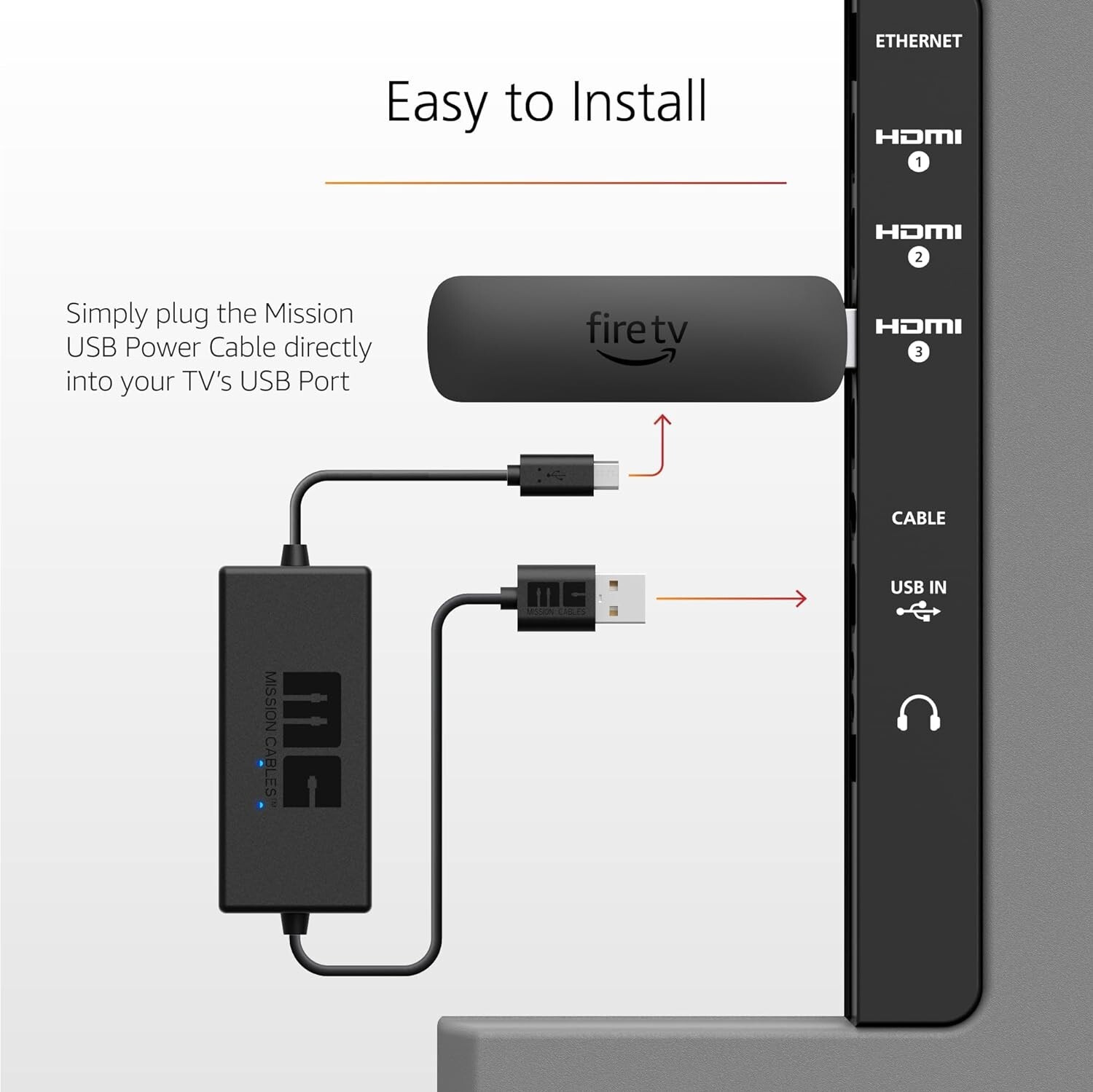 Mission Usb Power Cable For Amazon Fire Tv Eliminates The Need For Ac Adapter eBay