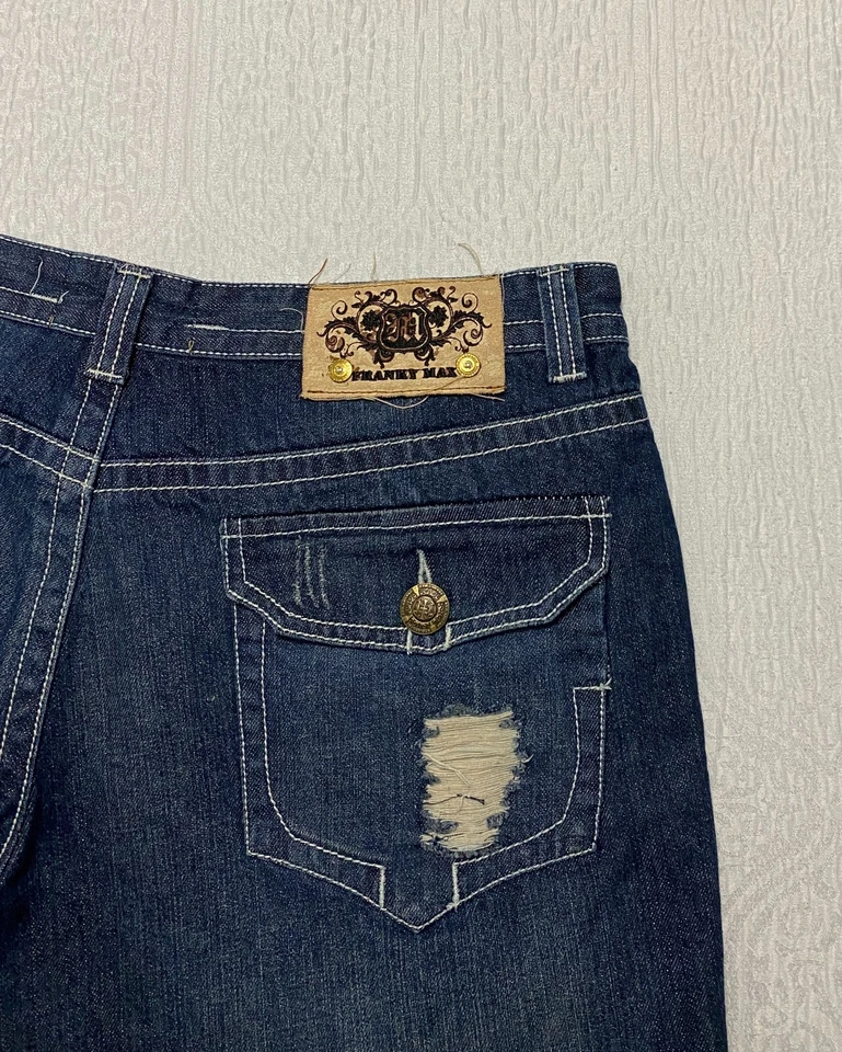 Pantalones de mezclilla Franky Max Bootcut para hombre talla 40x32 azul desgastado bolsillos con solapa bigotes Foto 3 de 4