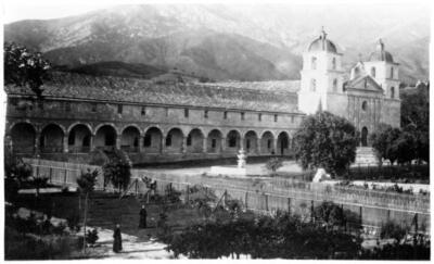 Wide shot of Mission Santa Barbara 1905 California Old Photo