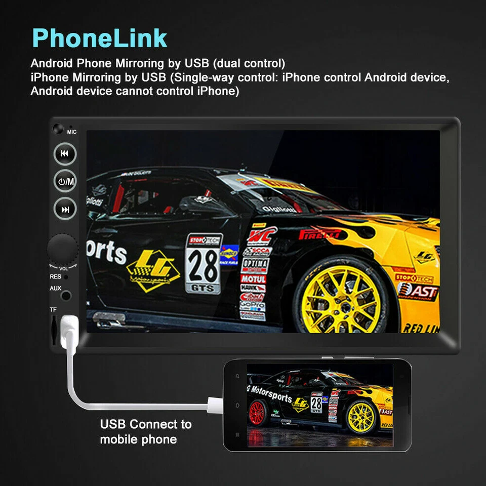 1DIN 7" HD Pantalla Táctil Retráctil Coche Audio Estéreo Bluetooth Radio Coch... - Imagen 3 de 4