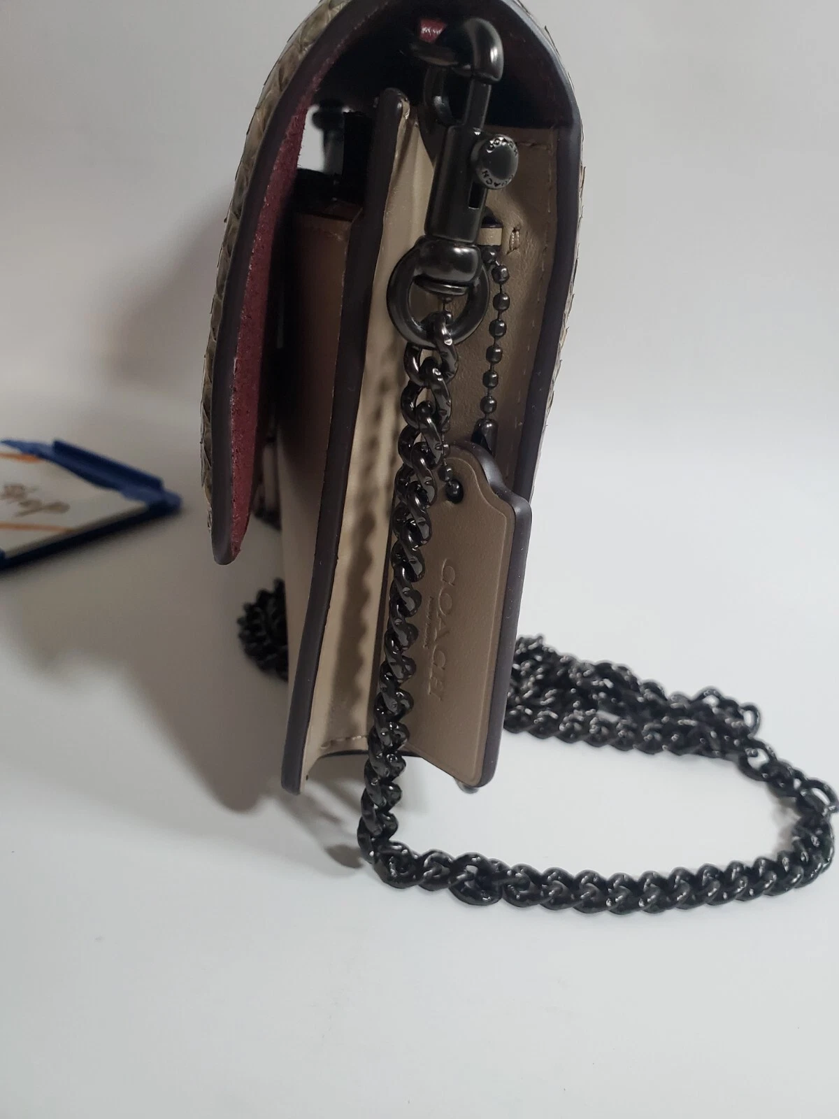 Borsa a tracolla Coach Hutton in pelle pelle di serpente nuova con etichette