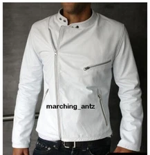 New White Men Lambskin Motorcycle biker Genuine Leather Jacket Cafe Racer Vest