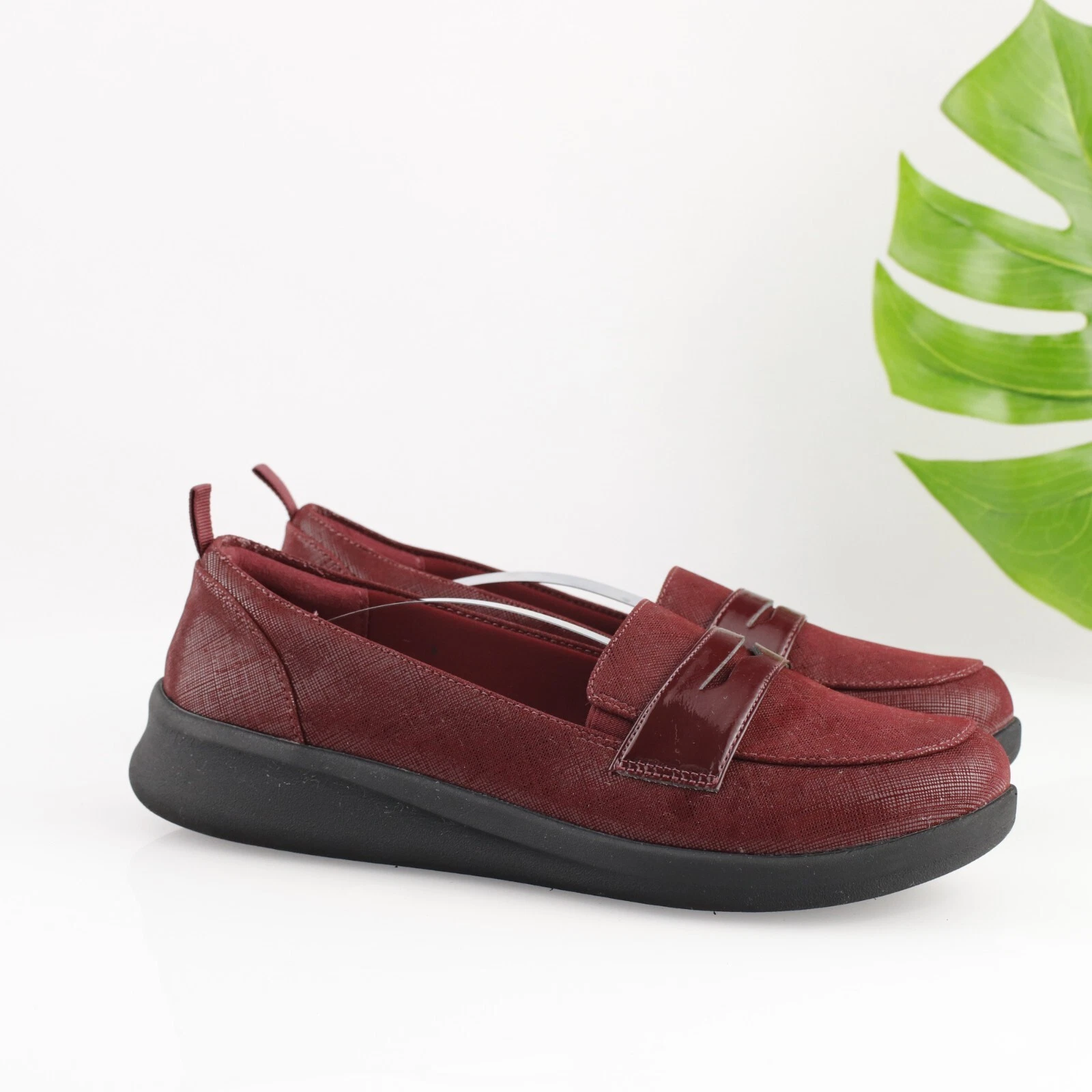 Mocassino sportivo Clarks donna Ayla Form Ballet taglia piatta 12 LARGO bordeaux Penny