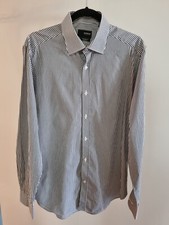 Soho Workshop Sz Large L Mens Dress Shirt Corporate White With Thin Black Stripe