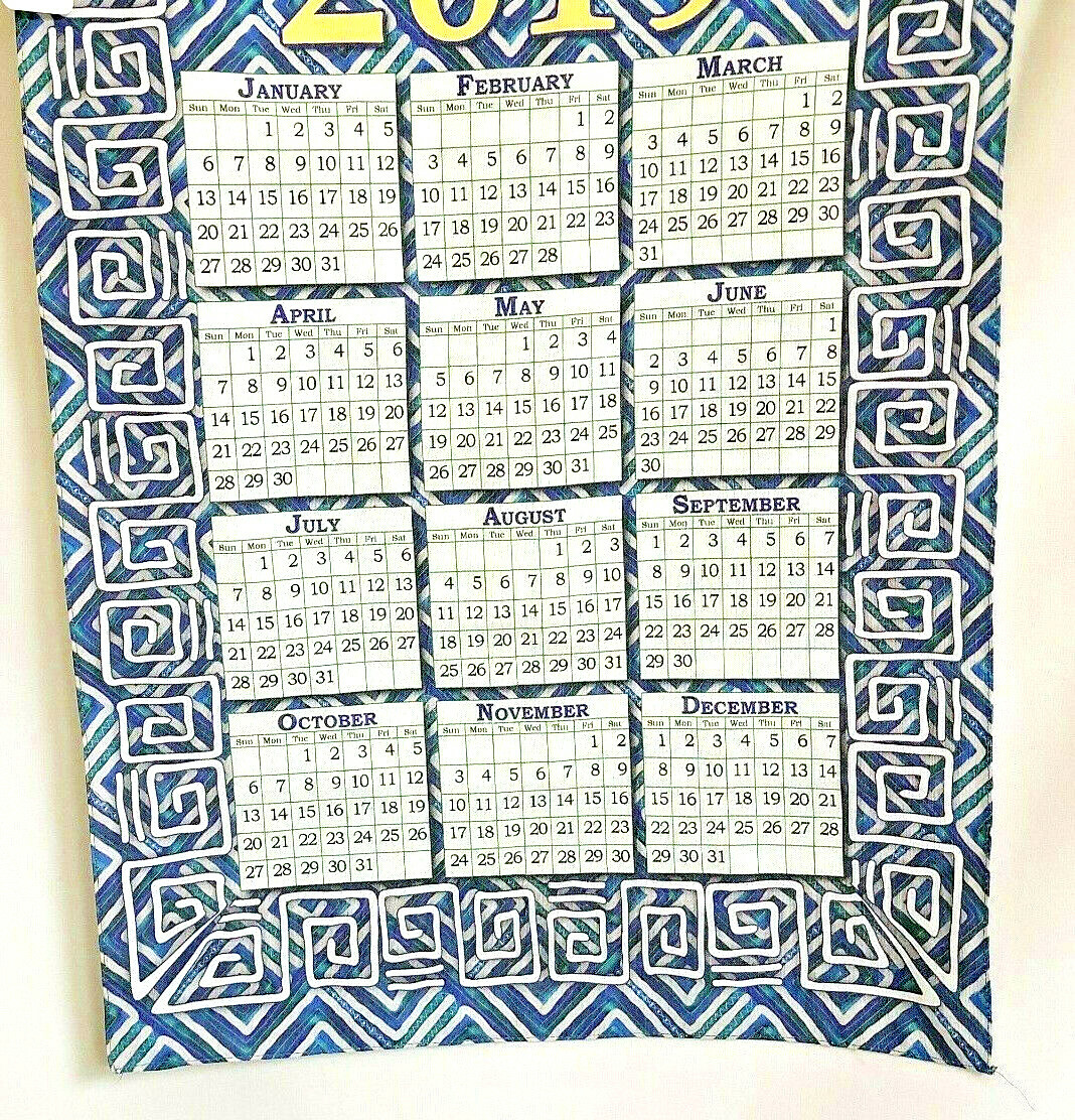 2019 Calendar Tea Towel Cotton - New 17 x 25"
