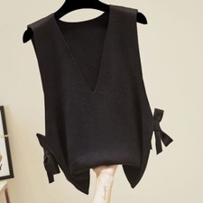 Ladies Solid Knit Vest Tank Top Jumper Sleeveless Waistcoat Casual Loose Winter