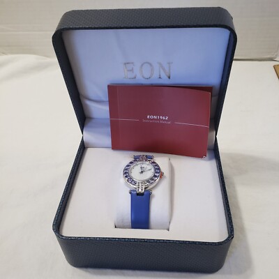 Eon 1962 Tanzanite Swiss Mvmt Style MOP Dial Watch Sterling Case Blue strap NIB