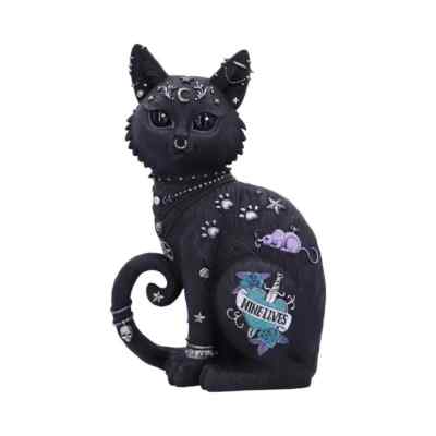 NEMESIS NOW NINE LIVES TATTOO SCHWARZE KATZE ORNAMENT FIGUR GOTHIC PUNK STATUE