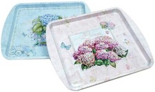 Tablett XL aus Metall mit Blumenmotiv rosa 24,5x19,5cm
