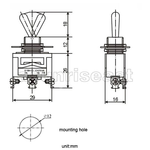 Heavy Duty Toggle Switch SPDT 3 Screw Terminal ON-ON 2 Position 12mm 15A 250V - Picture 4 of 4