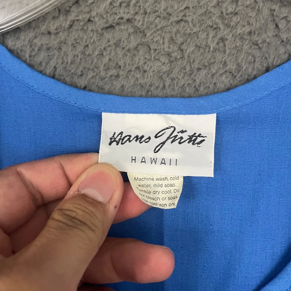 Vestido vintage Hans Jutte Hawaii para mujer mediano azul blanco flor hawaiano Aloha Foto 4 de 4
