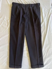 Vintage Dockers D4 Navy Pleated Pants Relaxed Fit Cuffed Trousers Men’s 38x32