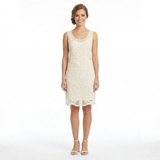 Express Ivory Lace Overlay Sleeveless Dress XS Embroidered Scalloped Hem Boho