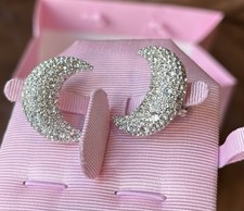 Swarovski Luna clip earrings Moon, White, Rhodium plated