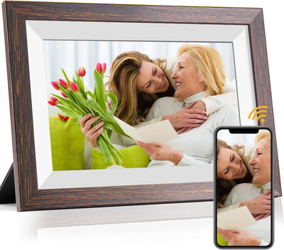 10.1'' WiFi Digital Photo Frame with Touch Screen & Frameo App - Brown Wood