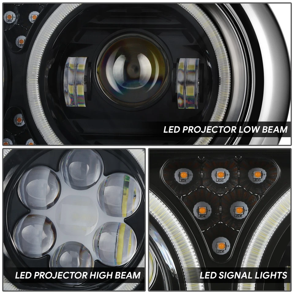 Faros proyectores de señal DRL anillo halo LED negro Peterbilt 359 1967-1987 Foto 3 de 4