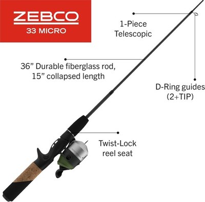 33 Micro Adventure Spincast Reel & Fishing Rod Combo 36-Inch