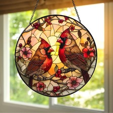 Cardinal Stained Glass Suncatcher, Two Red Cardinals Window Hanging, Cardinal