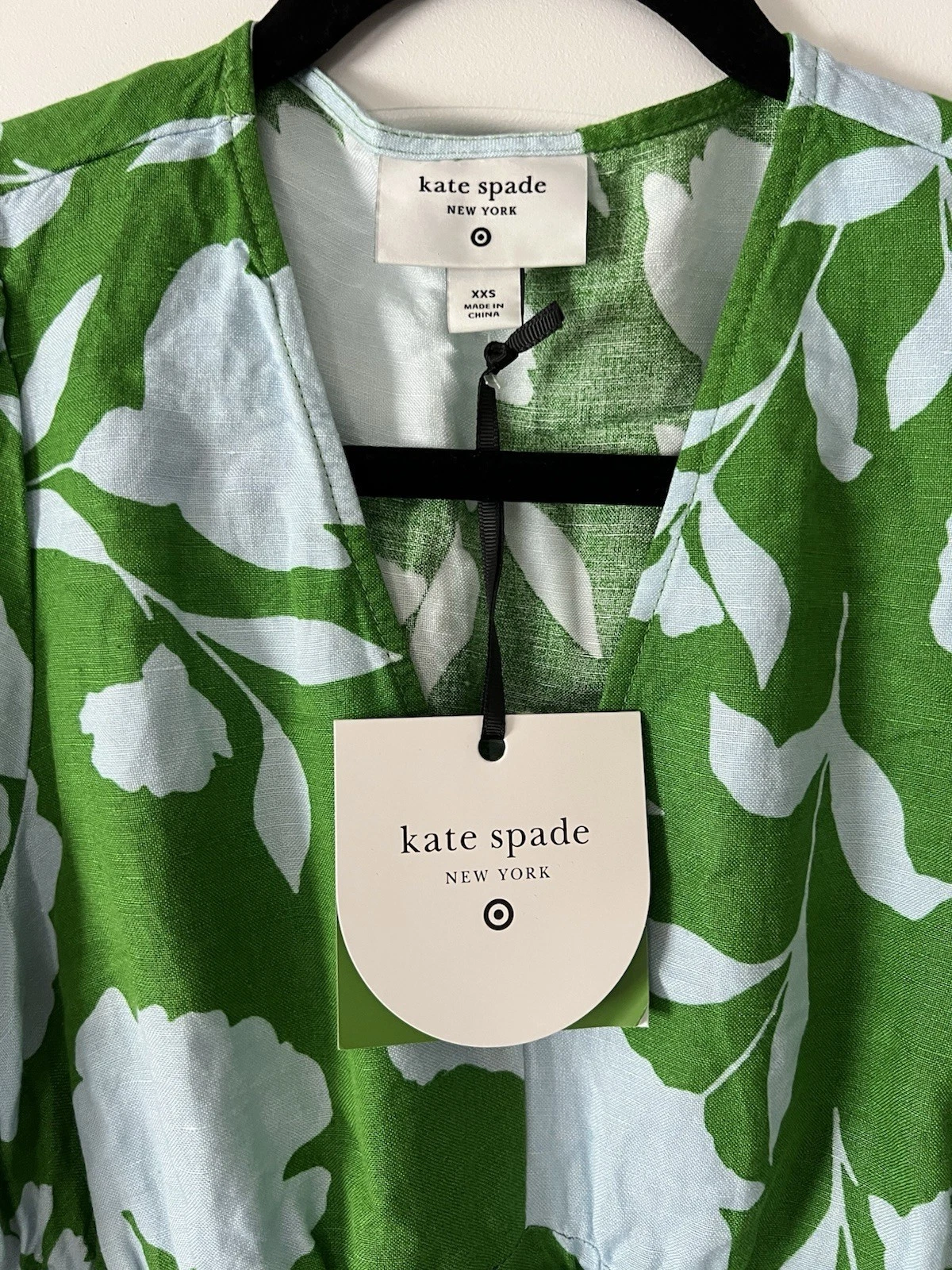 Maxi abito nuovo con etichette Kate Spade Target lino manica lunga verde blu taglia XXS