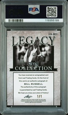 PSA 10/10 - 2022 Leaf Metal Legacy BILL RUSSELL Gold Vinyl Prism 1