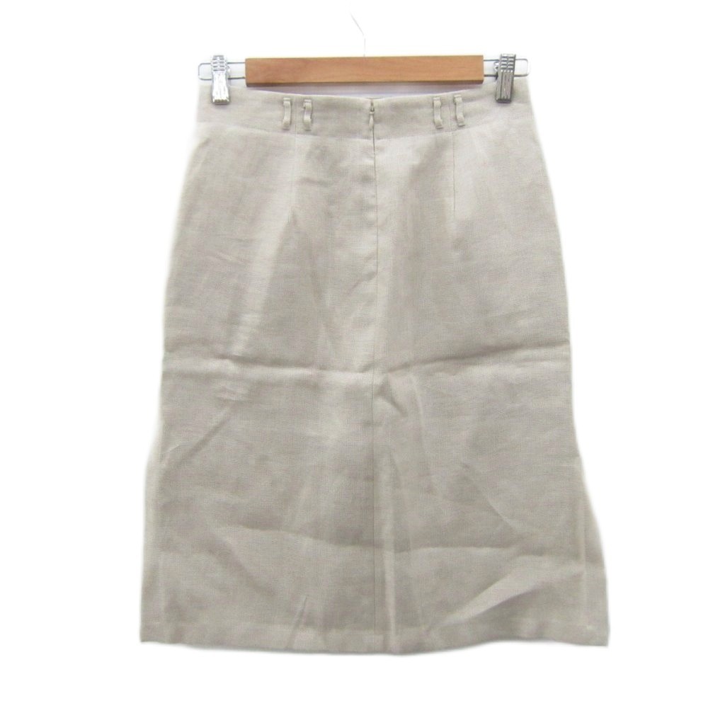 Filo di Seta Beige Linen Hemp Flare Skirt Size 40 NWT Slim Fit Slit View 2