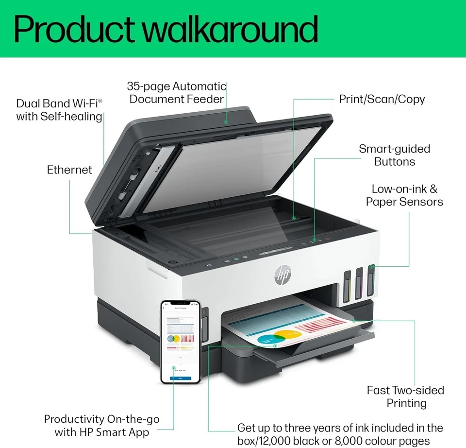 All-In-One Wireless Colour Printer with Duplex & Feeder Black 70ppm Home - Image 3 of 4