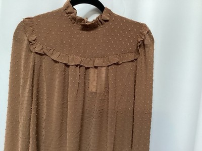 The Korner Women s Brown Sheer Ruffled Long Sleeve Floral Poppy Blouse SZ XS New
