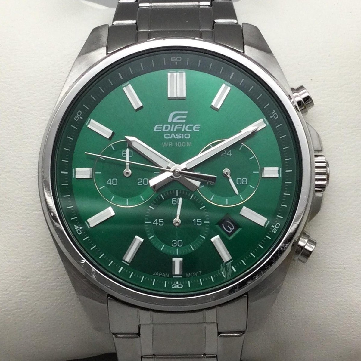 Casio Edifice Mens Watch 42mm Green Dial Chronograph 5344 EFV-650