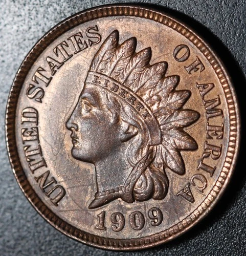 1909 INDIAN HEAD CENT - With LIBERTY & Near 4 DIAMONDS - AU UNC
