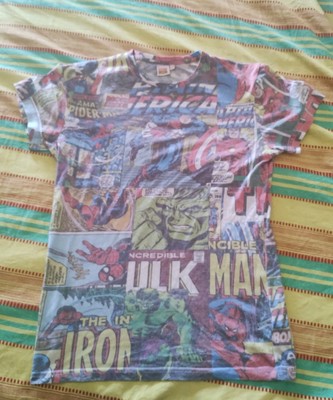 MARVEL COMICS Super Heroes Man T-Shirt XS Spiderman Hulk Ironman CaptainAmerica