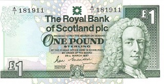 Pair of RBS £1 large and small format 1st prefixes.