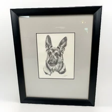 Vtg German Shepard Pencil Sketch Print J Solomon Art Retro Dog  Guard Pets Frame