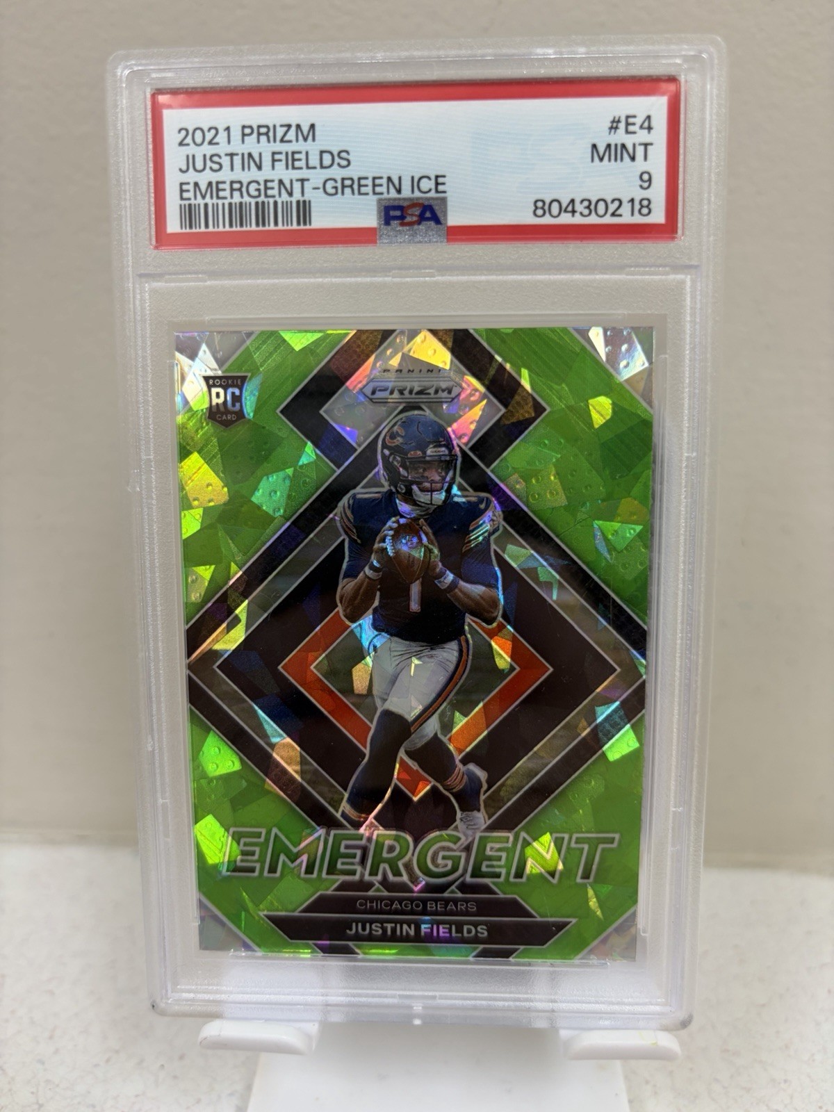 2021 Justin Fields prizm Emergent Green Ice Rookie Card PSA 9