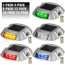 VEVOR 4-24 Pcs Solar Driveway Lights Multicolor LED Solar Dock Deck Lights, IP68