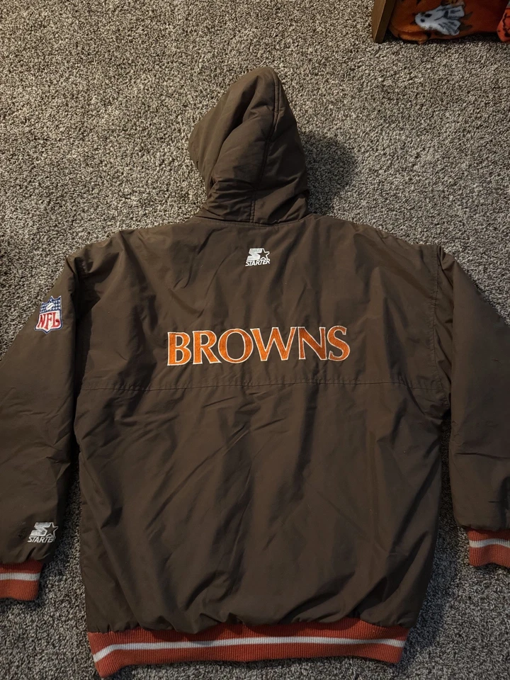 Chaqueta de iniciación Cleveland Browns vintage años 90 parka para hombre grande con capucha ropa de calle Foto 3 de 4