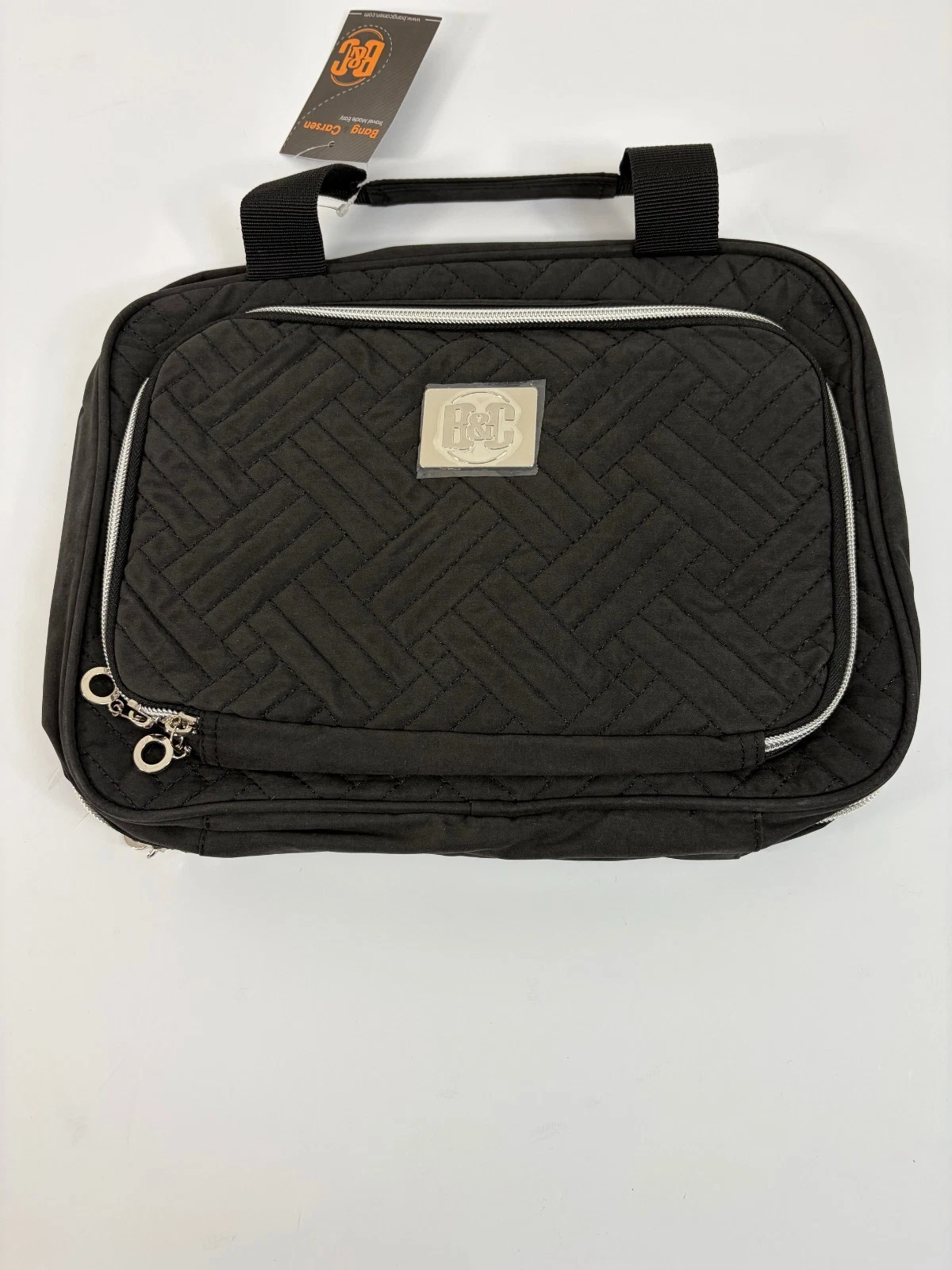 Bang & Carsen Quilted Black Hanging Toiletry Bag Travel Makeup Organizer Holiday