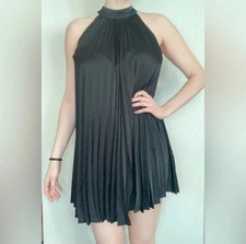 NWT Petal & Pup Ginnee Pleated Mini Dress Black Size M Satin Party Wedding