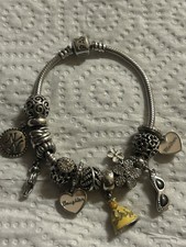 Pandora 925 Sterling Silver ALE Bracelet With 12 Pandora Charms 7.1 Inch