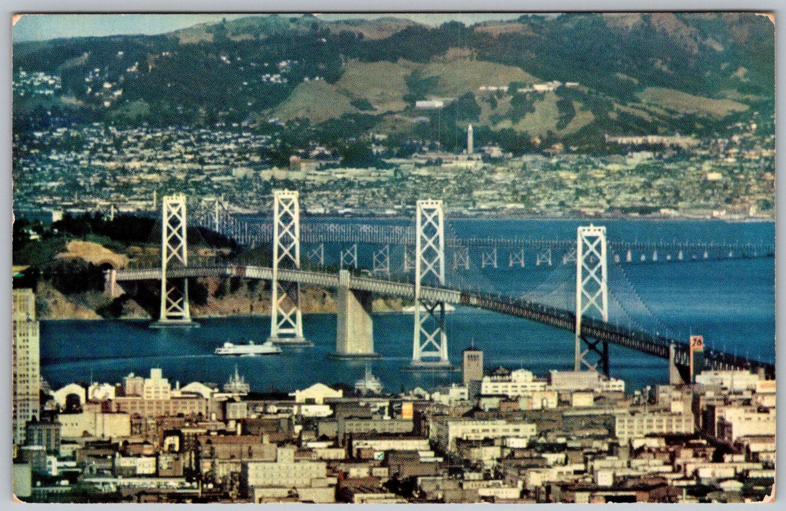 Vtg Postcard Bay Bridge Aerial View San Francisco, CA 1950s