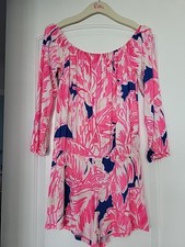 Lilly Pulitzer Lana Skort Romper Indigo Sunseekers Off Shoulder Long Sleeve SM