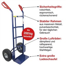 HBH&reg; Sackkarre 200kg Luftreifen Stahlfelge TK200LU01 blau Transportkarre robust