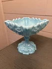 Portieux Vallerysthal FRANCE Blue Opaline Glass Compote Pedestal Candy Dish 6¼"