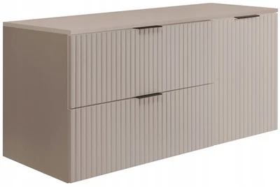 Meuble sous-lavabo suspendu FLOW 100 cm façade rainurée beige - Photo 1/4