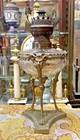 Antique 19th century brass oil lamp decorated with lion legs and masks
