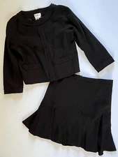 Max Studio Skirt Suit Size 12 Two Piece Set Flare Pockets Textured Solid Black