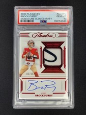 🔥 BROCK PURDY 2023 FLAWLESS SIGNATURE GLOVES - RUBY 02/15, PSA 10, POP 1 🔥