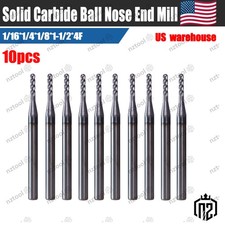 10 PCS 1/16" 4 Flute 1-1/2" Overall Ball Nose Carbide End Mill AlTiN Coated