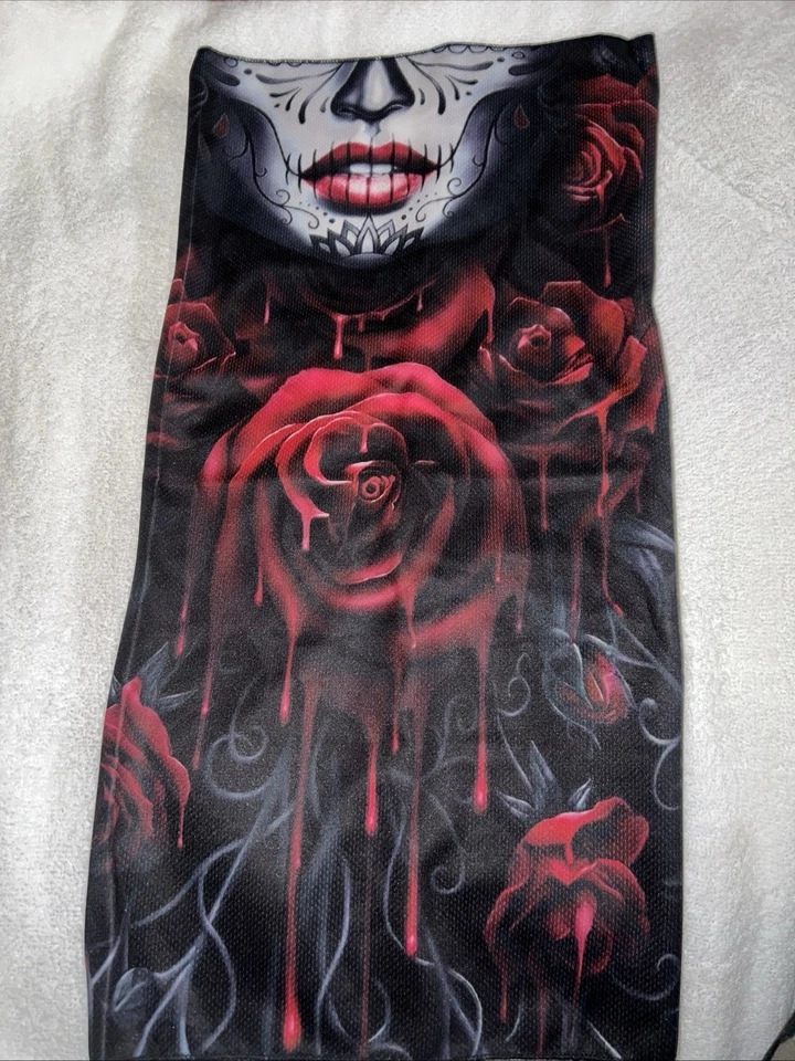 Women's Face Mask Skull And Rose Mask Skeleton Cloth Neck Gaiters - Image 3 of 3